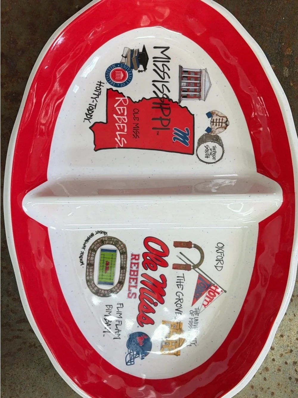 Magnolia Lane Ole Miss Rebels Two-Section Melamine Platter Hotty Toddy Tailgate